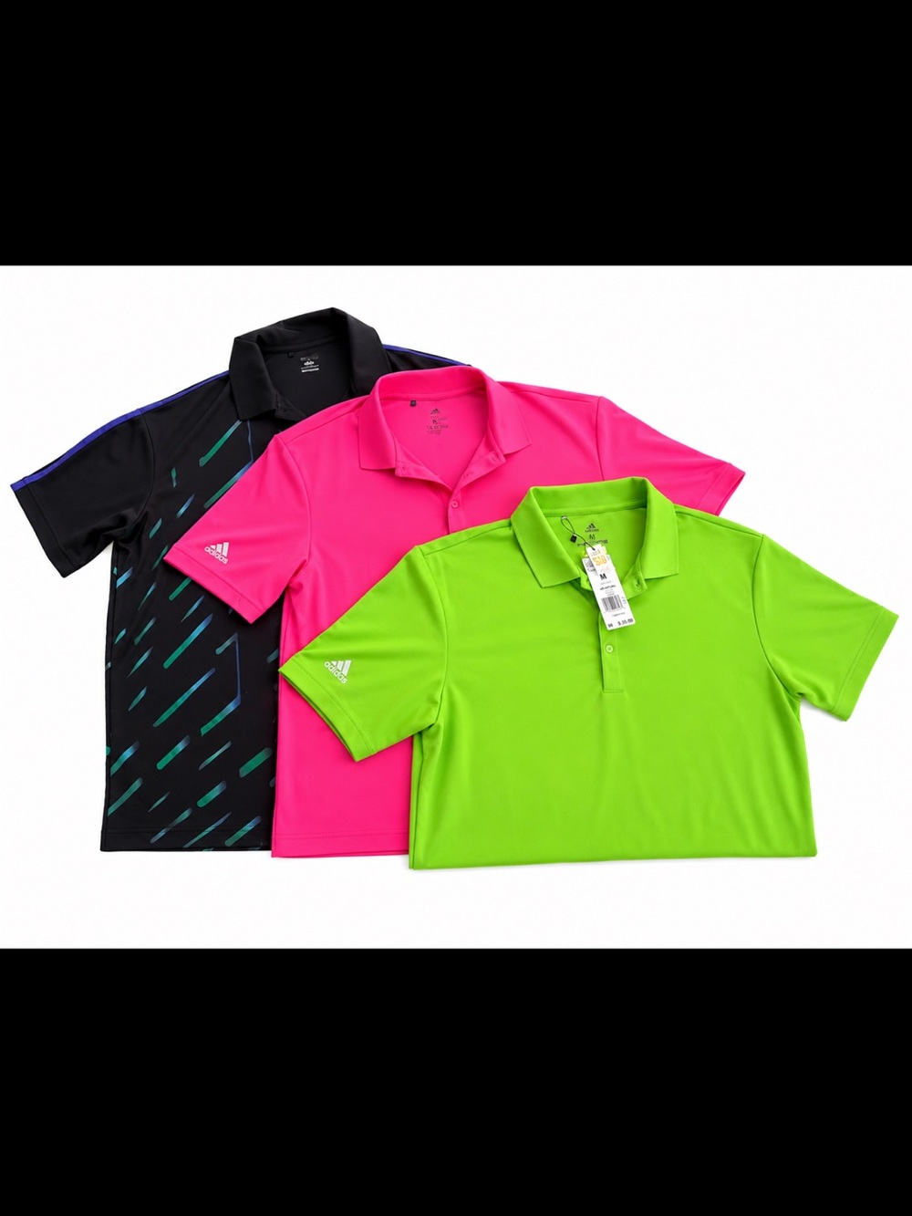 adidas adult short Sleeve Polo Shirt - Pink, Lime & Black